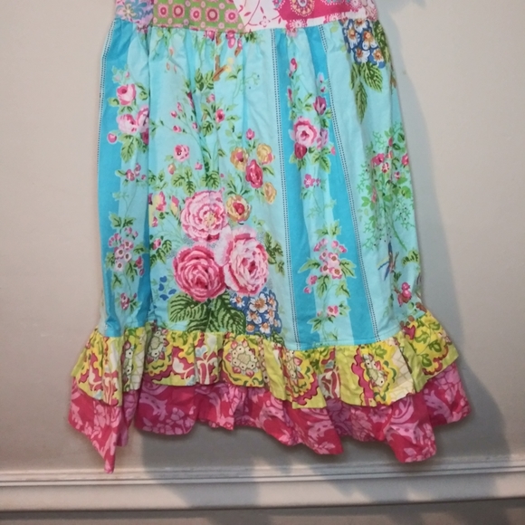 3/$18 Pish Posh Girls Cottagecore Style Patchwork Floral Ruffled Hem Dress - Picture 3 of 11
